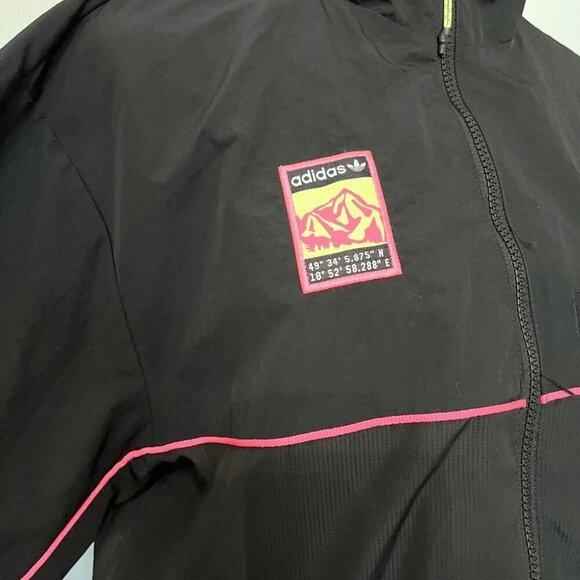 ADIDAS ORIGINALS MEN'S ADIPLORE BLACK PINK NEON ZIP UP NYLON TRACK TOP JACKET - Picture 6 of 15
